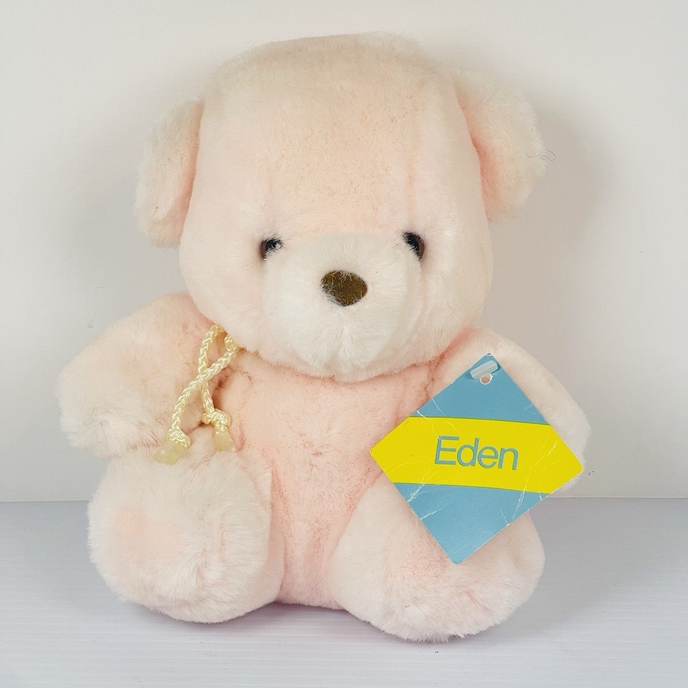 Vtg Eden Teddy Bear Pink Stuffed Animal Plush Made in Korea With Tags